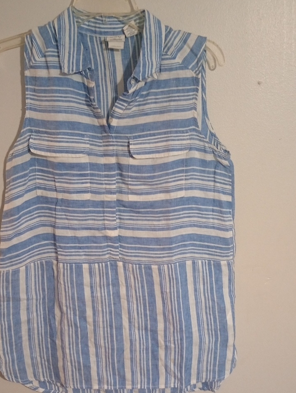 C&C California Blue and White Striped Sleeveless Tunic Linen Top Sz M